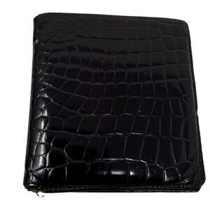 Badal Leather Wallet Black Crocodile Embossed Bifold Made Spain Mens Vintage
